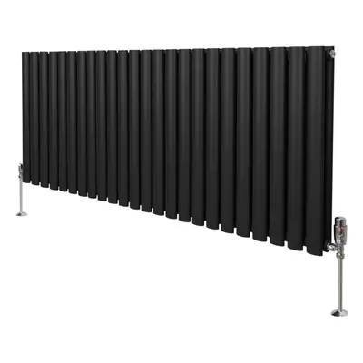 (600mm x 1440mm, Black) Oval Column Designer Radiator & TRV Valves