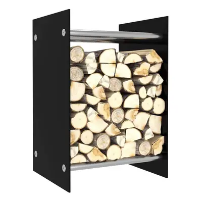 vidaXL Firewood Rack Black Glass Fireplace Wood Stove Organiser Log Holder