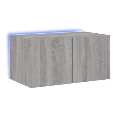 vidaXL TV Wall Cabinet with LED Lights Floating TV Unit TV Cabinet Grey Sonoma