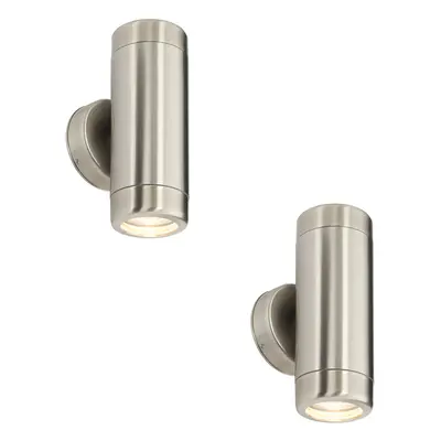 2 PACK Up & Down Twin Outdoor Wall Light - x 7W GU10 LED - Stainless Steel