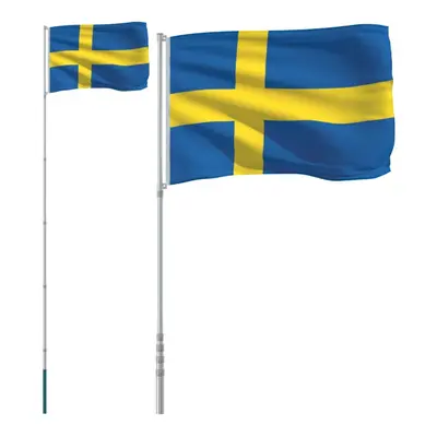 vidaXL Sweden Flag and Pole 5.55 m Aluminium Outdoor Garden Camper Flag Pole