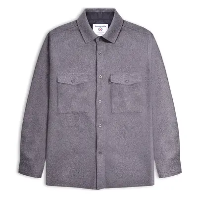 (L, Charcoal) Lambretta Mens Plain Brushed Flannel Long Sleeve Shaket Overshirt - Charcoal