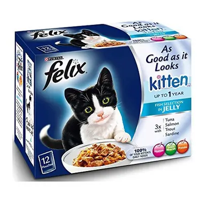 Felix As Good As It Looks Cat Food Kitten Mixed Selection in Jelly Wet Cat Food 12x100g (Pack of