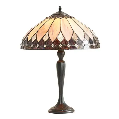 Tiffany Glass Table Lamp Light Dark Bronze & Rich Cream Art Deco Shade i00178