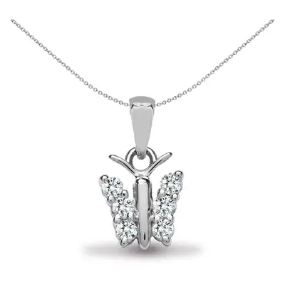 Jewelco London Ladies Solid 18ct White Gold Claw Set Round G SI1 0.13ct Diamond Butterfly Charm 