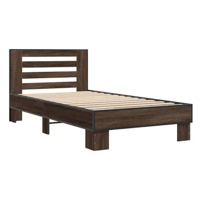 (brown oak, x cm) vidaXL Bed Frame Home Bed Base Sonoma Oak 90x200 cm Engineered Wood and Metal