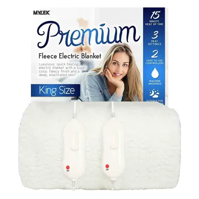 (Fleece, King) Mylek Heated Electric Blanket Machine Washable