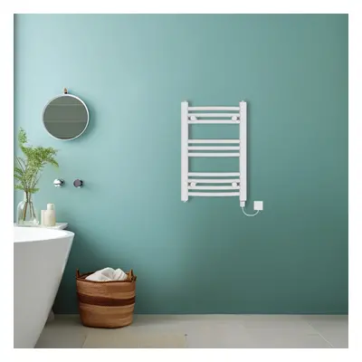 (White, 600x400mm) Bathroom Curved Prefilled Electric Heated Towel Rail Ladder Warmer Radiator