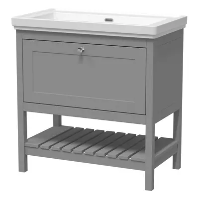 Traditional Furniture Floor Standing Drawer Vanity & Tap Hole Fireclay Basin, 800mm, Cool Grey