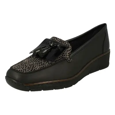 (UK 6.5, Black) Ladies Rieker Casual Slip On Loafers 537B6