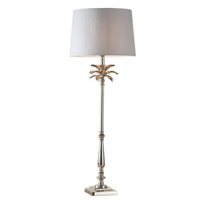 Table Lamp Polished Nickel & Charcoal Linen 60W E27 Base & Shade e10386