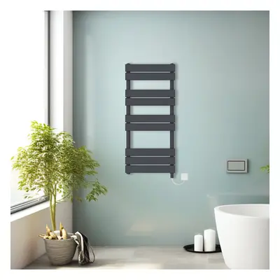 (Anthracite, 1000x450mm) Prefilled Electric Heated Towel Rail Radiator Flat Panel Warmer Ladder