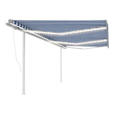 vidaXL Manual Retractable Awning with LED 6x3.5 m Blue and White Outdoor Patio