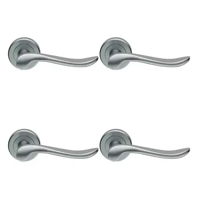 4x PAIR Scroll Shaped Lever Handle on Round Rose Concealed Fix Satin Chrome