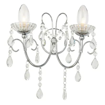 Bathroom Twin Wall Light Chrome & Hanging Crystal Glass Modern IP44 Dimmable