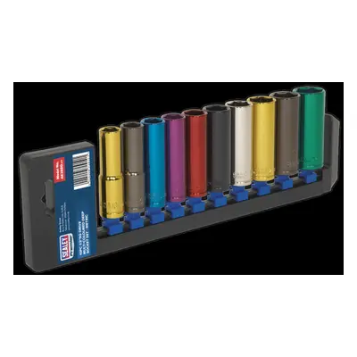 Multi-Coloured Socket Set 10pc 1/2"Sq Drive 6pt Deep WallDrive® Metric