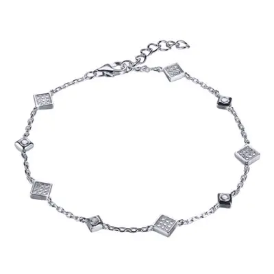 Jewelco London Rhodium Silver Round CZ Flat Dice Cube Charm Bracelet - ABB227