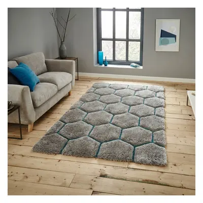 (150x230cm) Noble House Honeycomb Geometric Rugs NH30782 in Grey Blue Textured 3D Effect Hand Ca