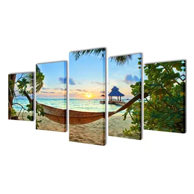 Canvas Wall Print Set Sand Beach with Hammock x cm