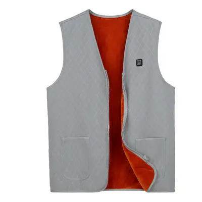 (Grey, M) 5-Heating Pad Heated Vest Jacket USB Warm Up Electric Winter Clothing