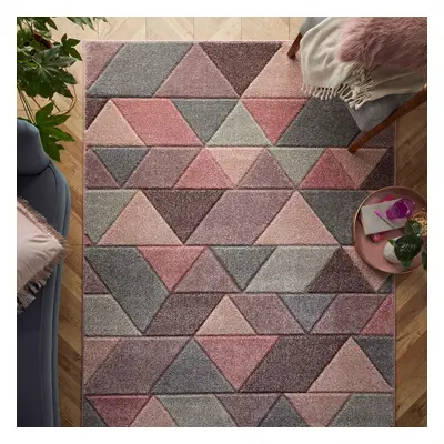 (9. 670P Geometric - Pink, x cm) Modern Geometric Floral Abstract Area Rugs Check Multi Coloured