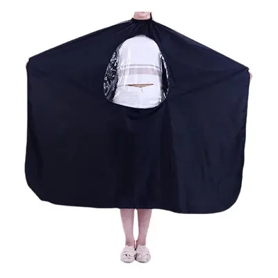 (Black) Hairdressing Robe Cloth Waterproof Barber Salon Cape Gown With Phone Window