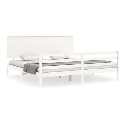 (white, x cm) vidaXL Bed Frame Bed Base Wooden Bed with Headboard White King Size Solid Wood