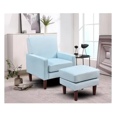 (Blue) Plush Velvet Chair With Footstool In Grey Green Blue Or Pink