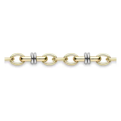 Jewelco London 9ct White & Yellow Gold Oval Bar Loop Belcher Bracelet 6mm 7.25" 19cm - BRNR02520