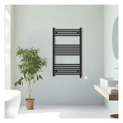 (Black, 1000x600mm) Prefilled Electric Straight Heated Towel Rail Radiator Ladder Warmer