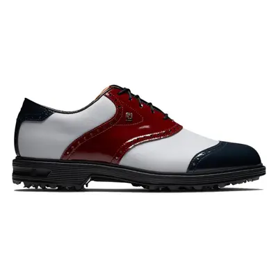 (UK 8.5, White/Navy/Wine) Footjoy Mens Premier Series Wilcox Waterproof Spiked Golf Shoes