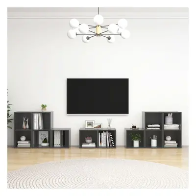 vidaXL TV Cabinet Set Piece High Gloss Grey Chipboard Living Room Furniture