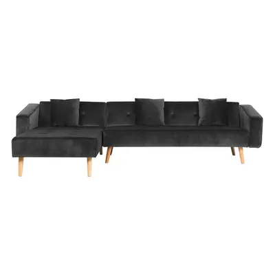 Right Hand Velvet Corner Sofa Bed Black VADSO