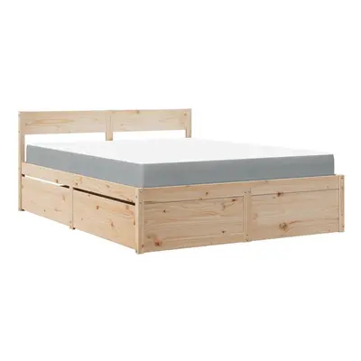 (natural, x cm) vidaXL Bed with Drawers and Mattress Home Bed Base Bedstead Solid Wood Pine