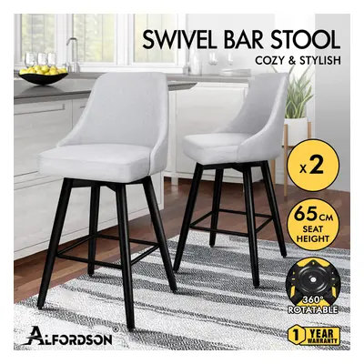 ALFORDSON 2x Swivel Bar Stools Kitchen Dining Chair Cafe Wooden LIGHT GREY