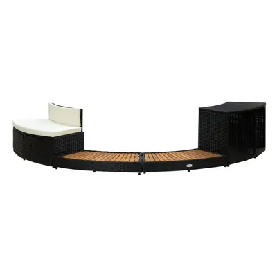 vidaXL Solid Acacia Wood Spa Surround Black Poly Rattan Spa Steps Enclosure