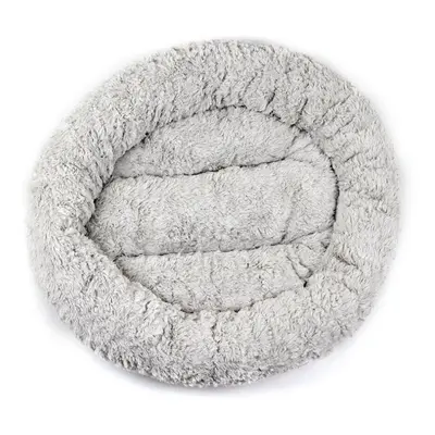 (Grey) 55CM Lu*ury Shag Warm Fluffy Pet Dog Puppy Round Fur Donut Cushion Mat Pet Bed