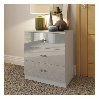 (Gloss Grey) Drawer Bedside Table Nightstand High Gloss