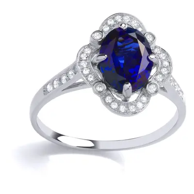 (K) Jewelco London Sterling Silver Sapphire-Blue CZ & Created Sapphire Fancy Ring Cocktail Ring 