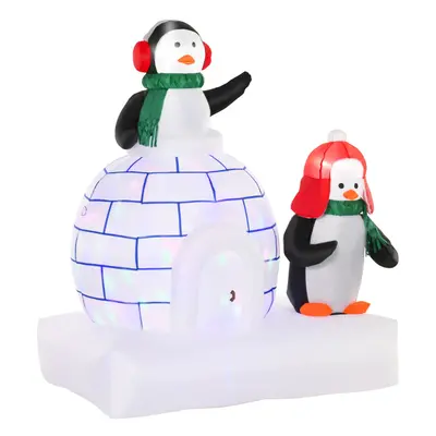 HOMCOM 5ft Christmas Inflatable Two Penguins w/ Ice House for Garden Lawn