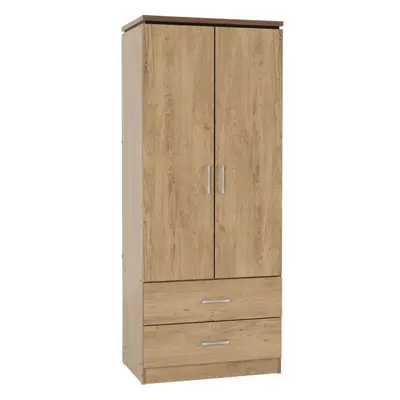 Charles Door Drawer Wardrobe Oak Effect Veneer with Walnut Trim Metal Runner