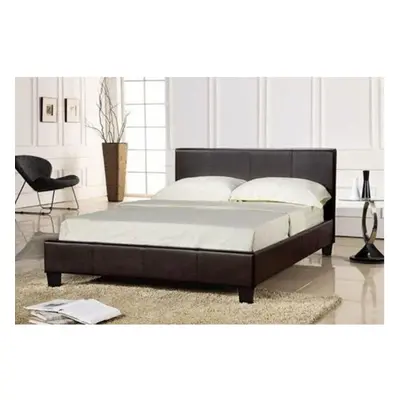 (3ft Single, Brown) Easton Faux Leather Bed Frame with Charlotte Mattress