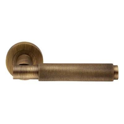 PAIR Knurled Grip Round Bar Handle on Round Rose Concealed Fix Antique Brass