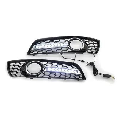 (White) Replacement for AUDI A3 8P Front Bumper Fog Light Lamp Grille Pair Set Left and Right