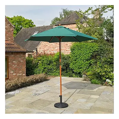 2.4m Wooden Green Garden Parasol, Sun Umbrella, Pully w Air Vent