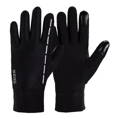 (Black, XL) Men Anti-Skid Fleece Outdoor Cycling Gloves Winter Warm Full Finger Windproof Mitten