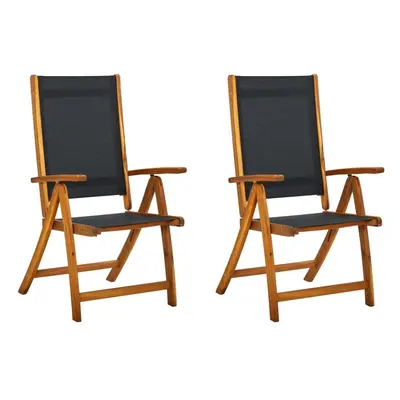 vidaXL 2x Folding Chairs Acacia Wood Black Outdoor Terrace Camping Furniture