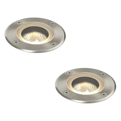 2 PACK Marine Grade IP65 Round Ground Light - 50W GU10 - Stainless Steel