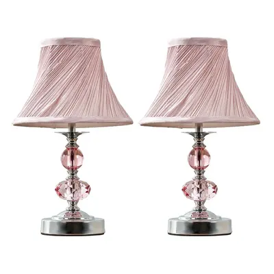 Pair of - Modern Polished Chrome and Pink Touch Table Lamps with a Pleated Shade