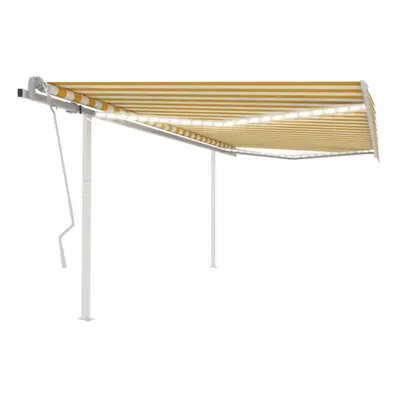 vidaXL Manual Retractable Awning with LED 4.5x3 m Yellow and White Outdoor